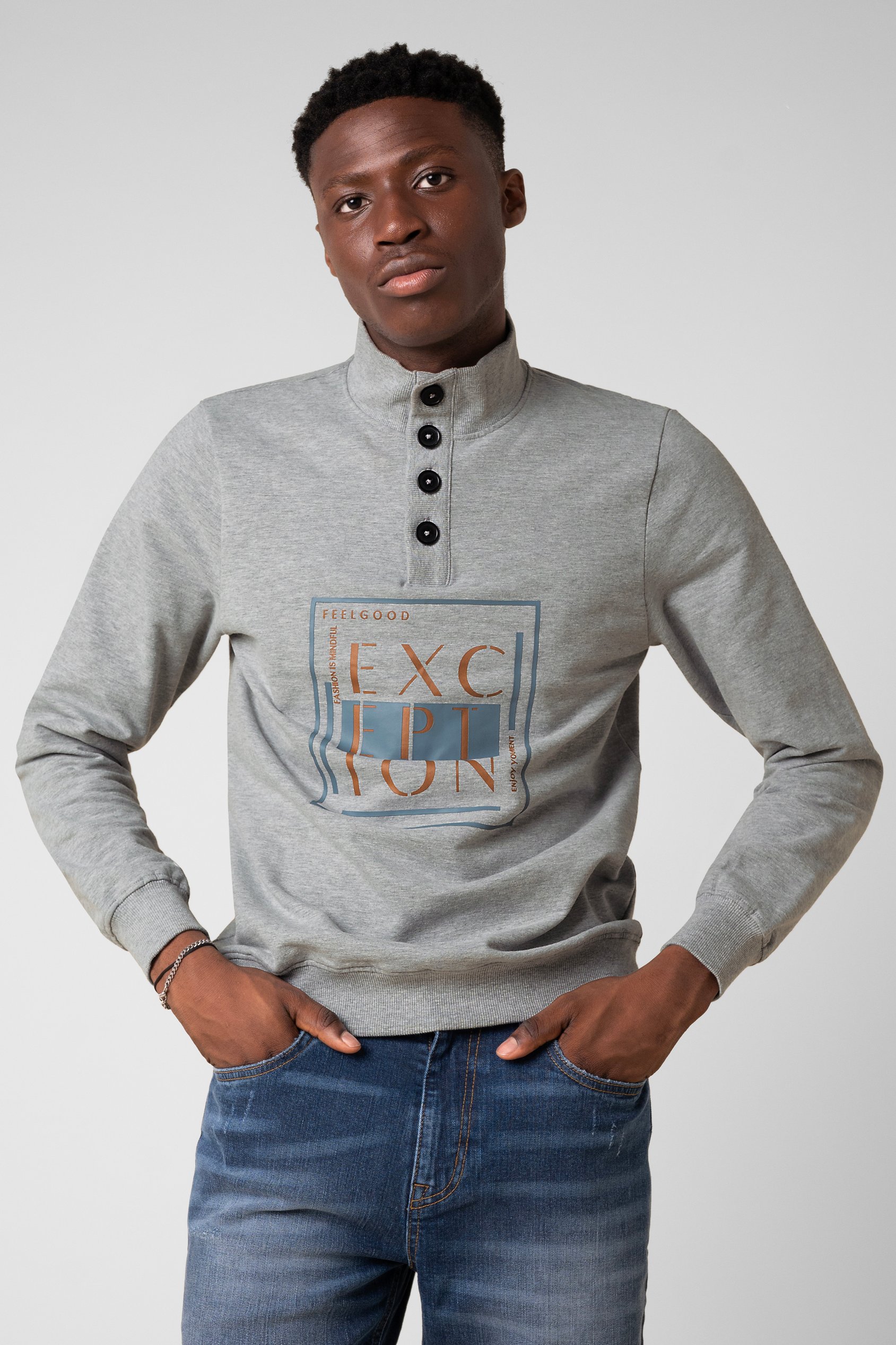 Button-Up Funnel Neck Sweatshirt