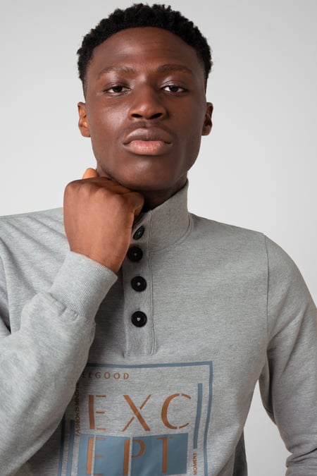 Grey Button-Up Funnel Neck Sweatshirt