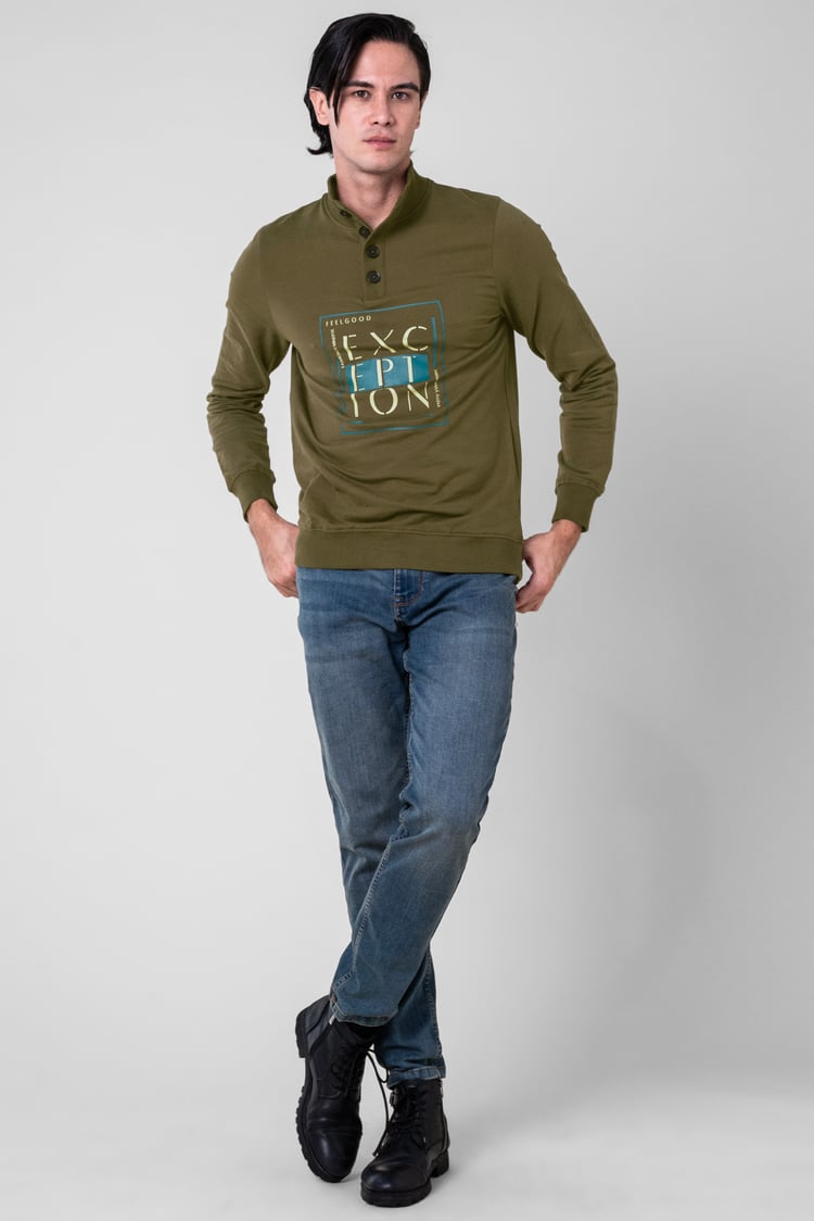 Button-Up Funnel Neck Sweatshirt