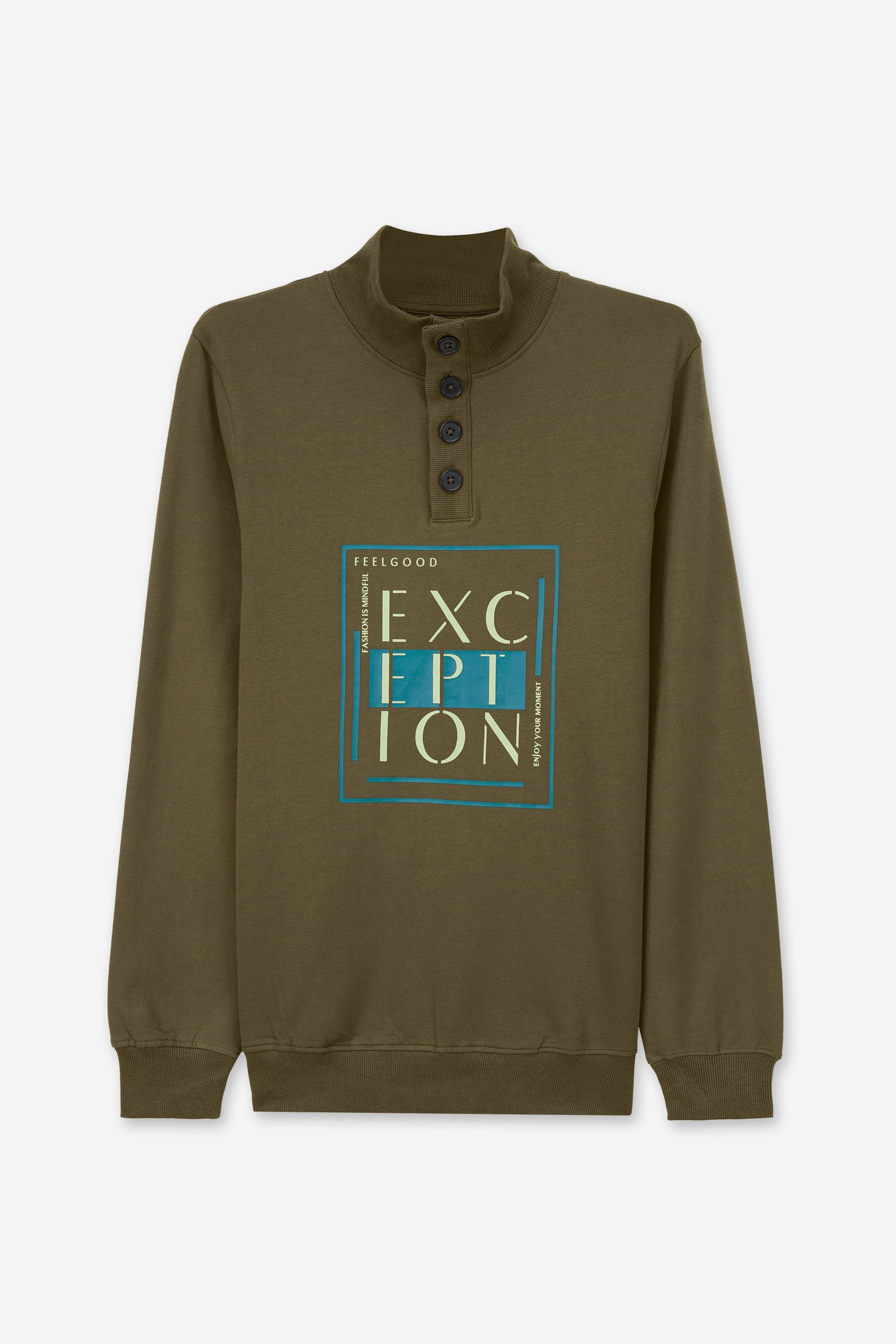 Button-Up Funnel Neck Sweatshirt