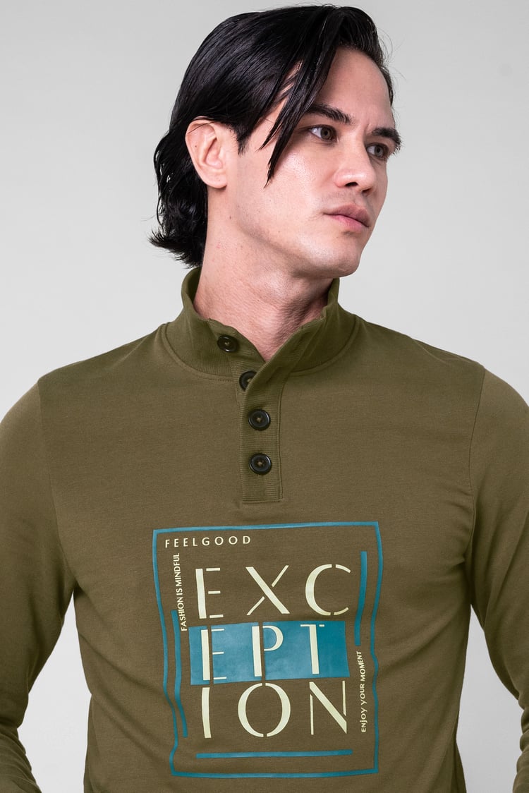 Button-Up Funnel Neck Sweatshirt