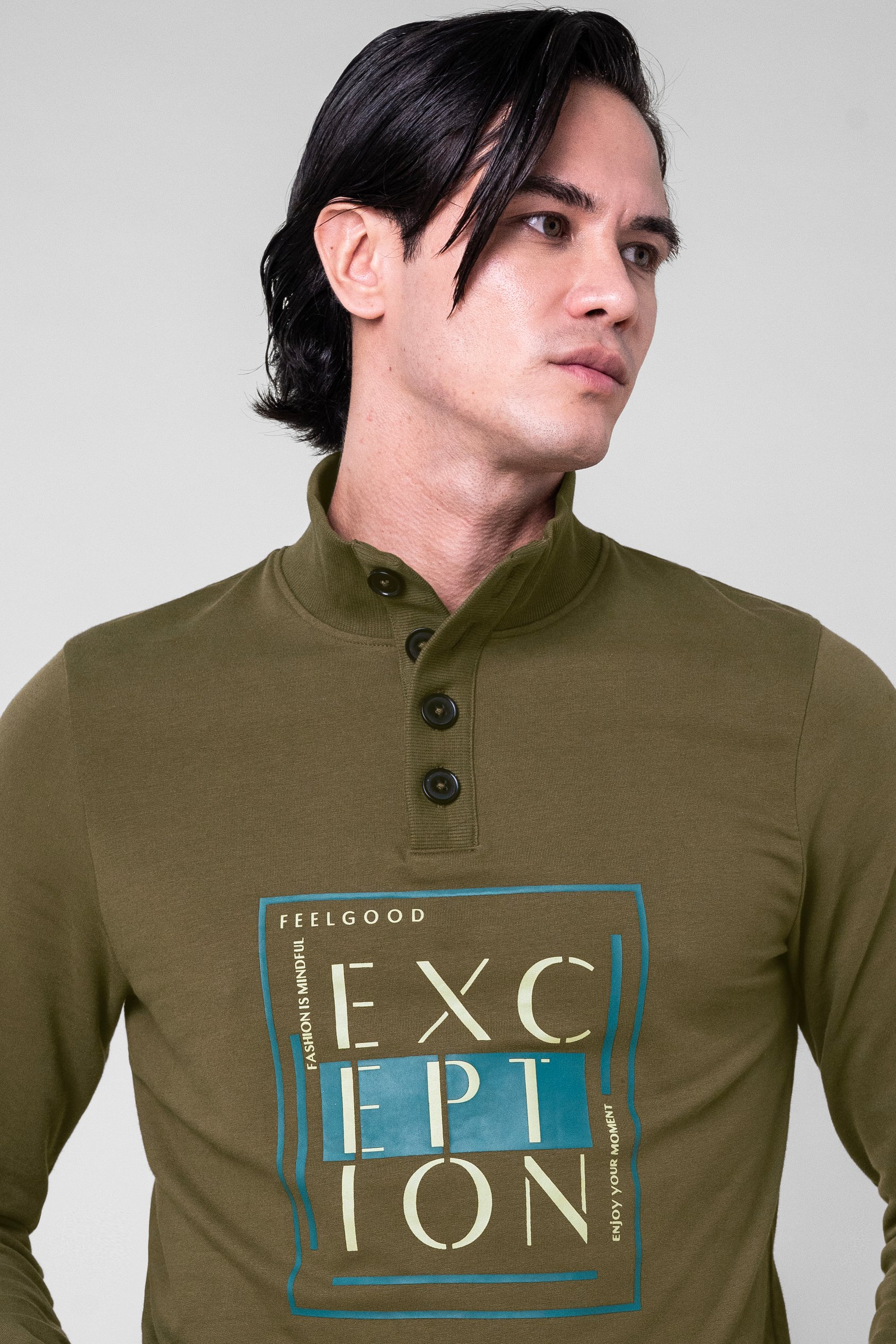 Button-Up Funnel Neck Sweatshirt