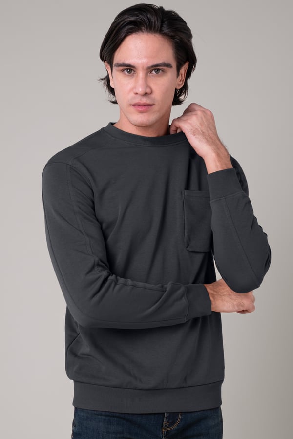 Black Long Sleeve Front Pocket SweatShirt