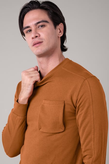 Orange Long Sleeve Front Pocket SweatShirt