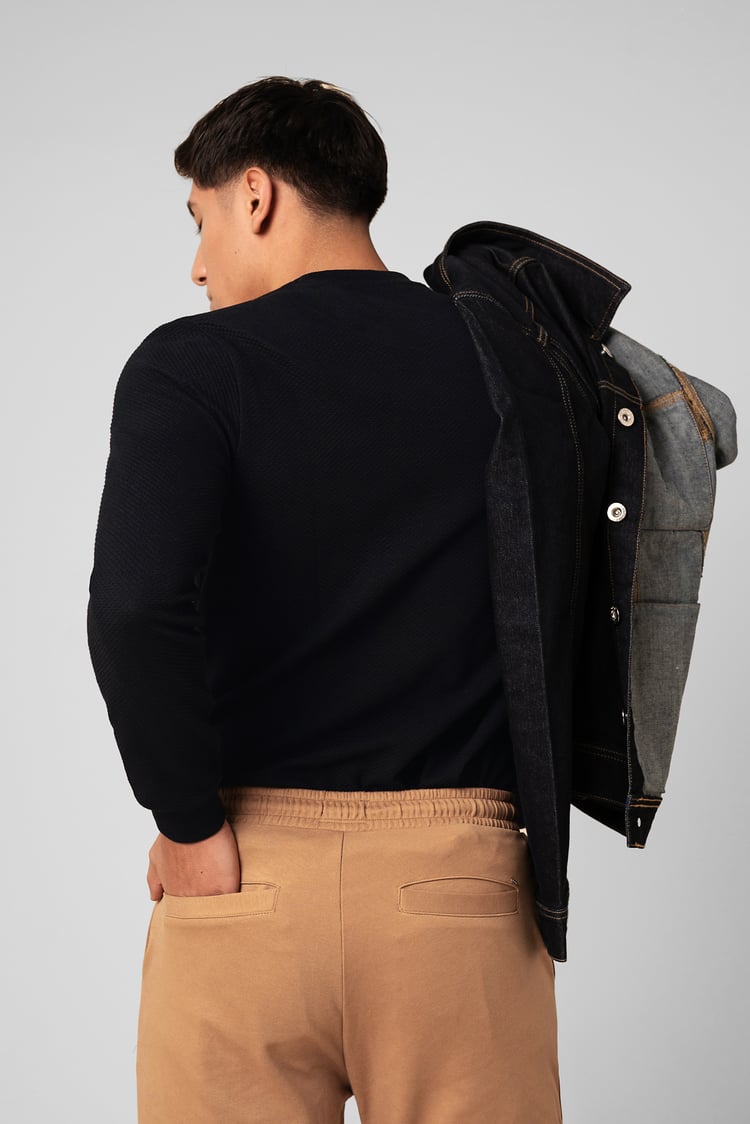 Mens Crew Neck Design Rib Sweatshirt