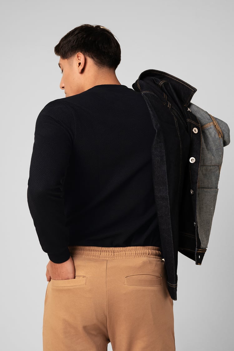 Mens Crew Neck Design Rib Sweatshirt