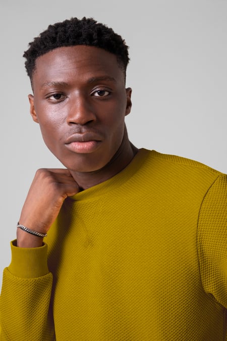 Mens Yellow Crew Neck Design Rib Sweatshirt