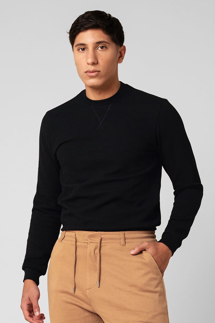 Mens Crew Neck Design Rib Sweatshirt