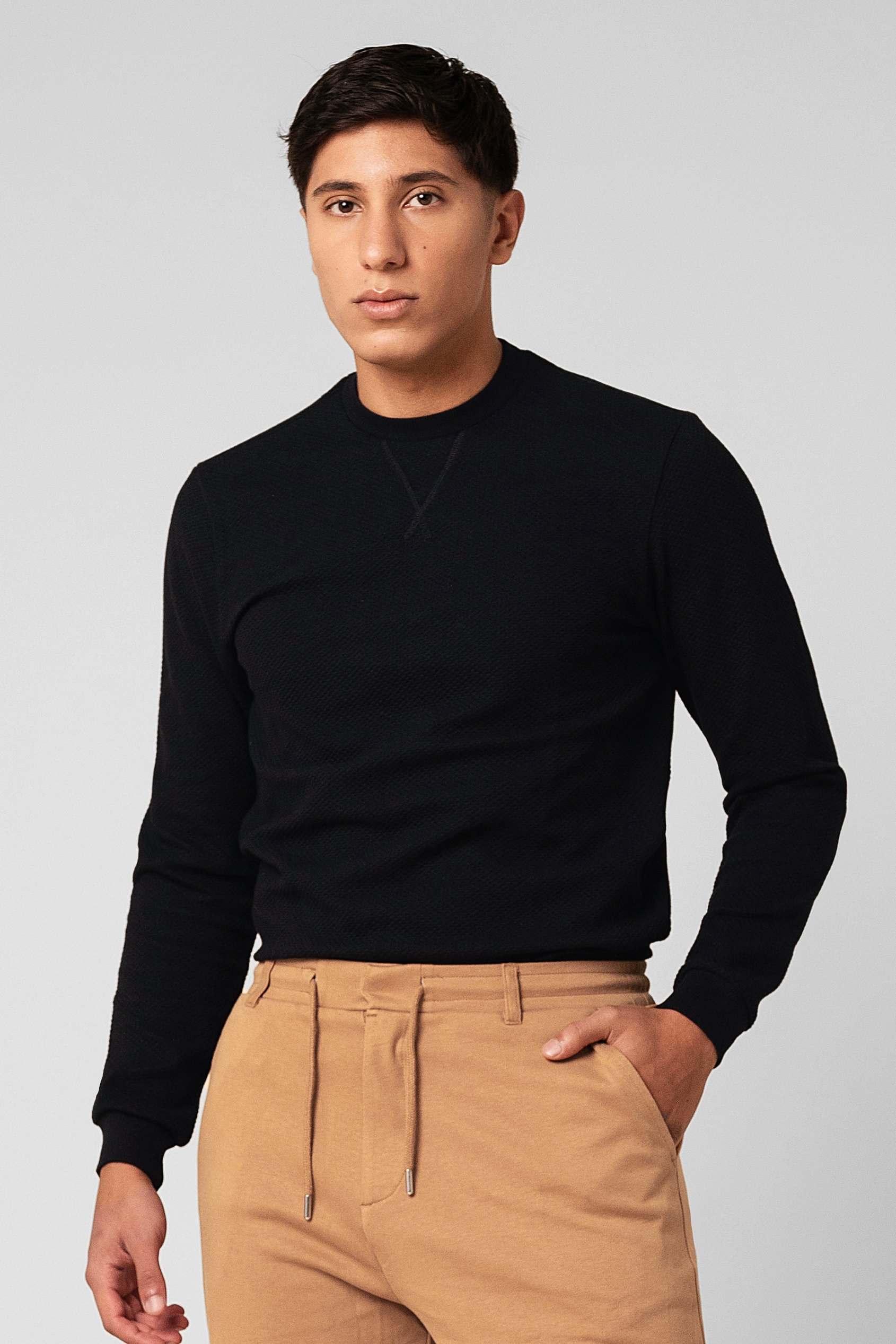 Mens Crew Neck Design Rib Sweatshirt