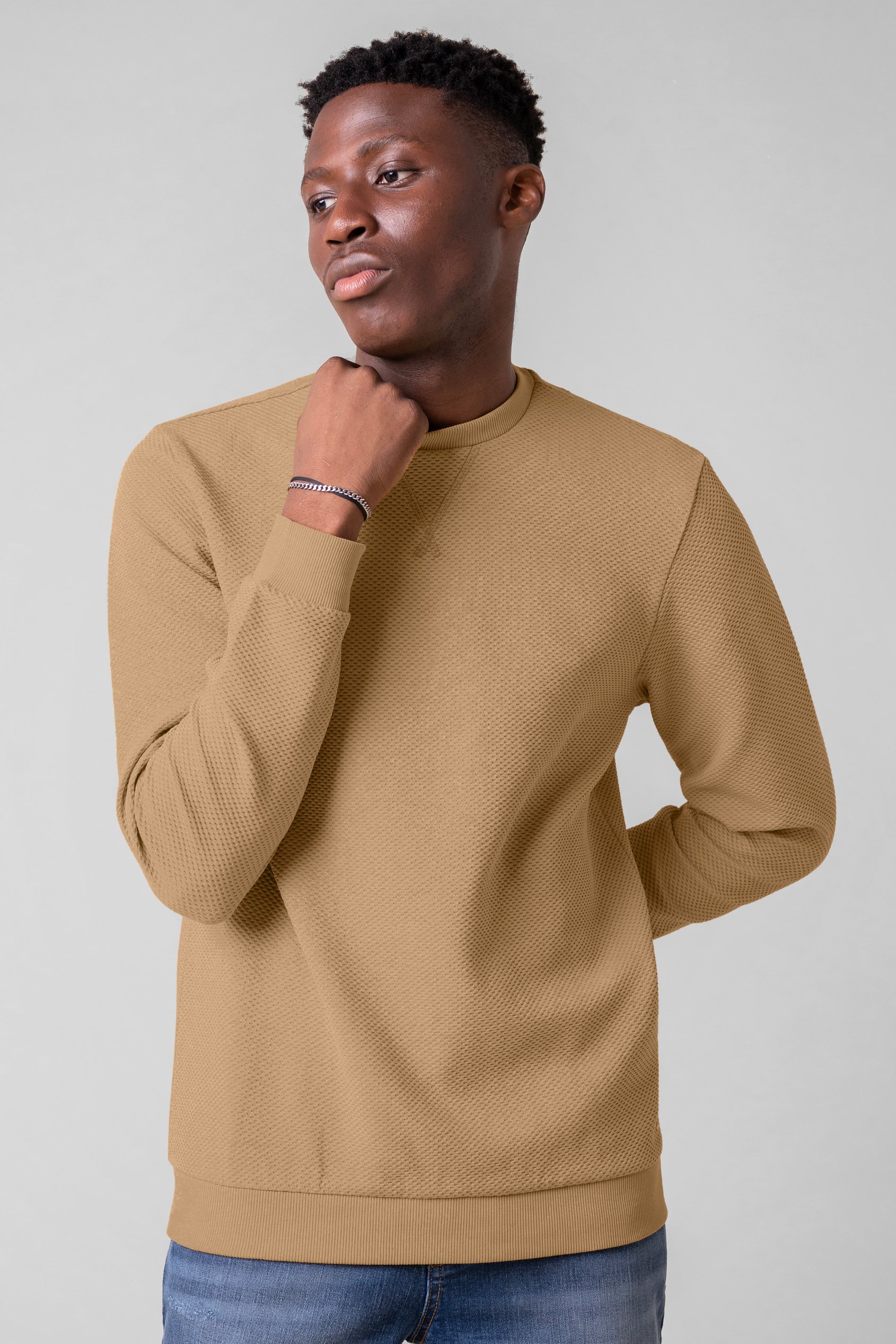 Mens Crew Neck Design Rib Sweatshirt