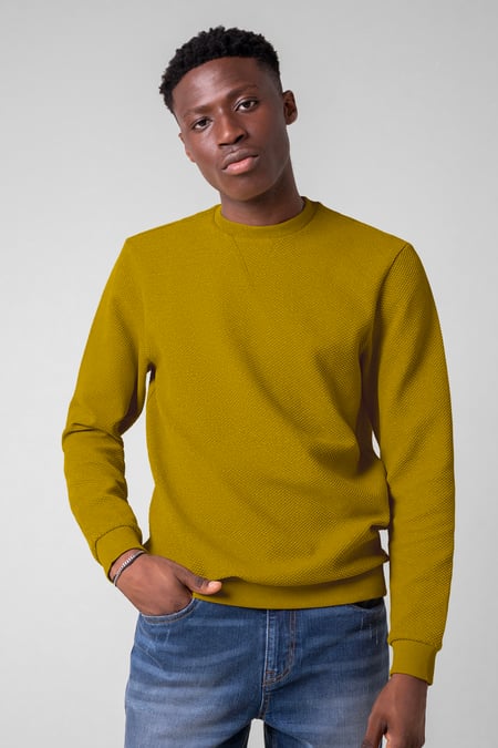 Mens Black Crew Neck Design Rib Sweatshirt