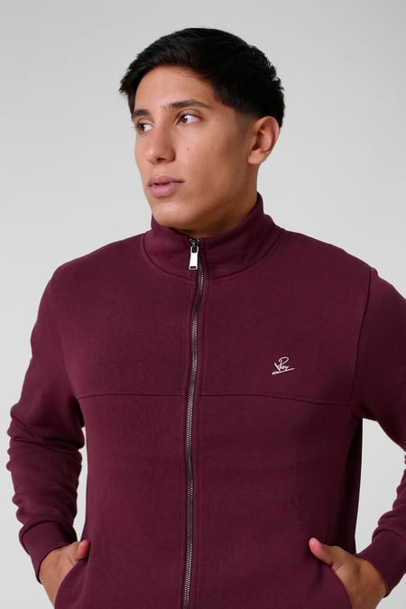 Mens Red Zip-Up Mock Neck Sweatshirt