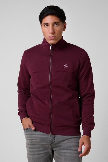 Mens Red Zip-Up Mock Neck Sweatshirt