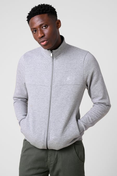 Mens Grey Zip-Up Mock Neck Sweatshirt