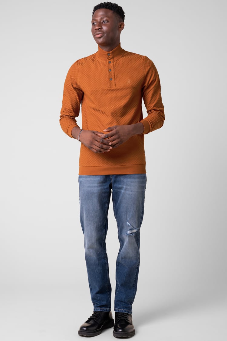 Textured Pattern High Neck Sweatshirt