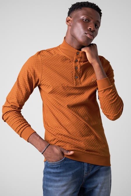 White Textured Pattern High Neck Sweatshirt