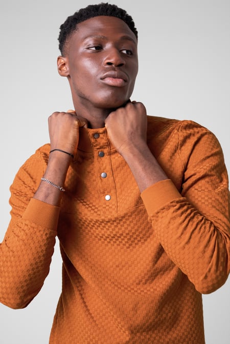 Orange Textured Pattern High Neck Sweatshirt