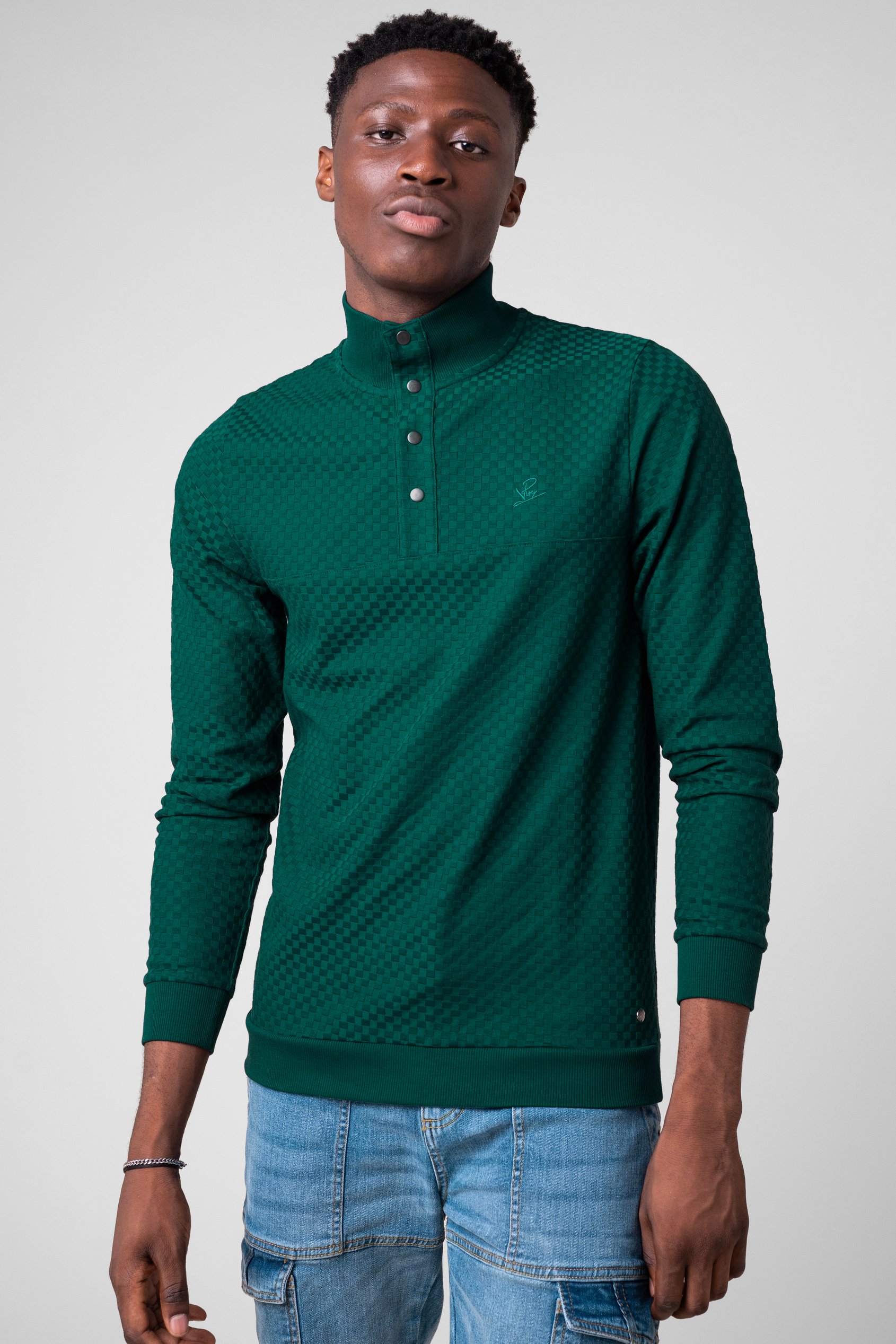 Textured Pattern High Neck Sweatshirt