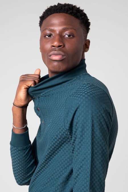 Teal Textured Pattern High Neck Sweatshirt