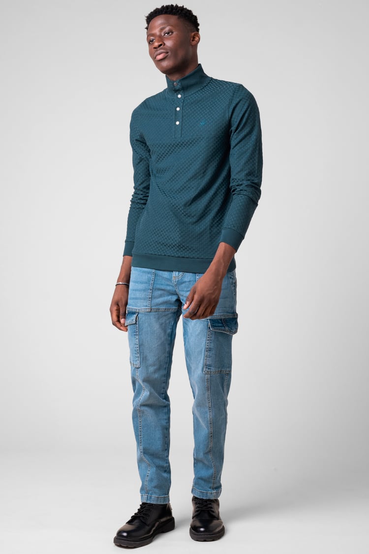 Textured Pattern High Neck Sweatshirt