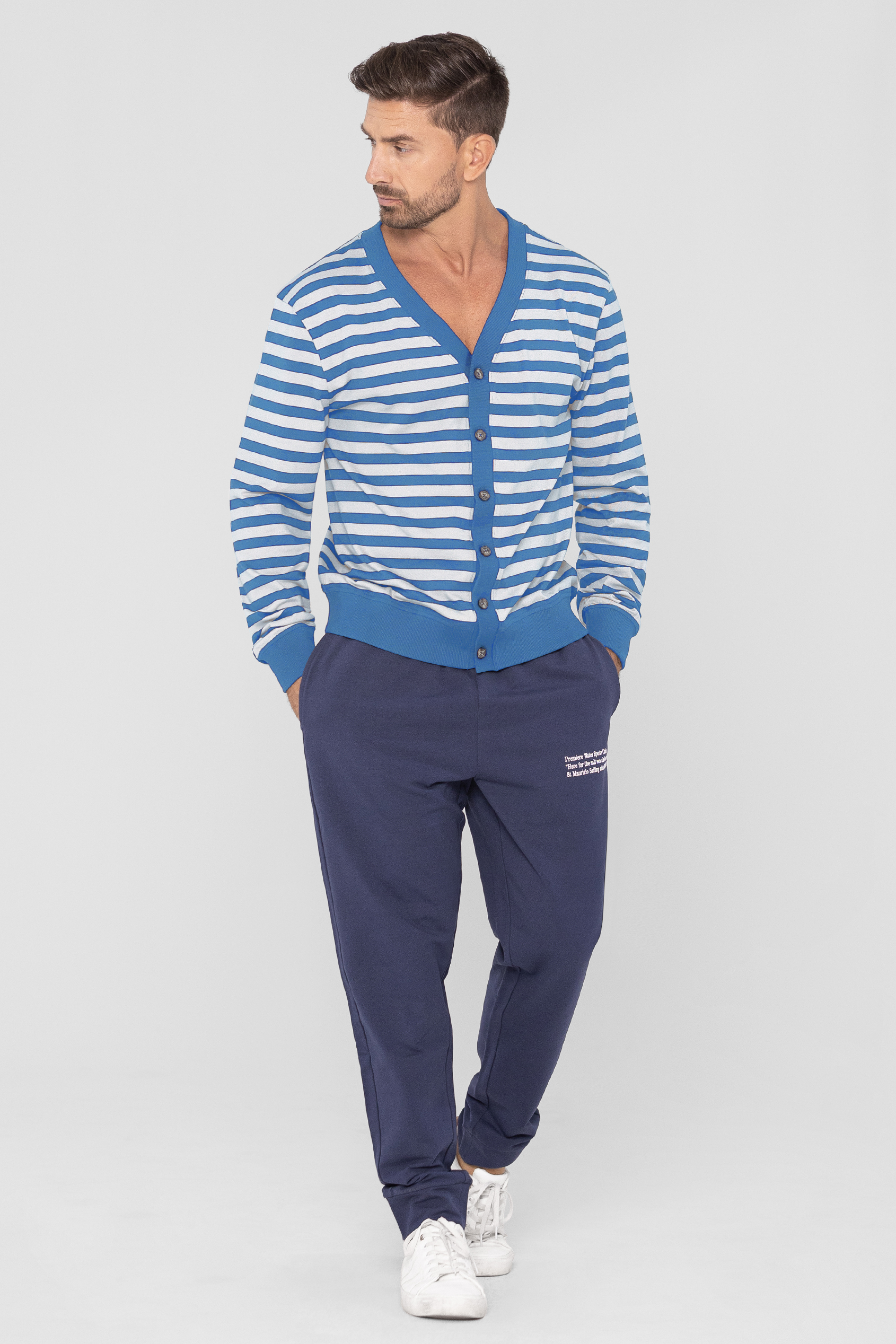 Striped V-neck Button Front Cardigan