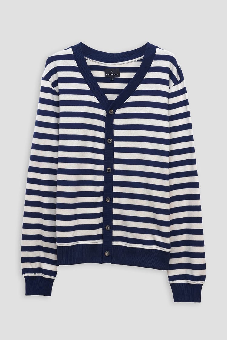 Striped V-neck Button Front Cardigan