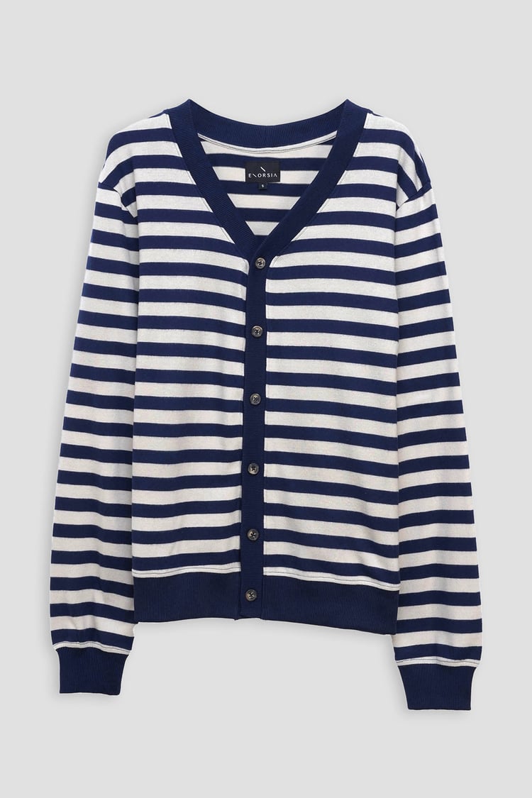 Striped V-neck Button Front Cardigan
