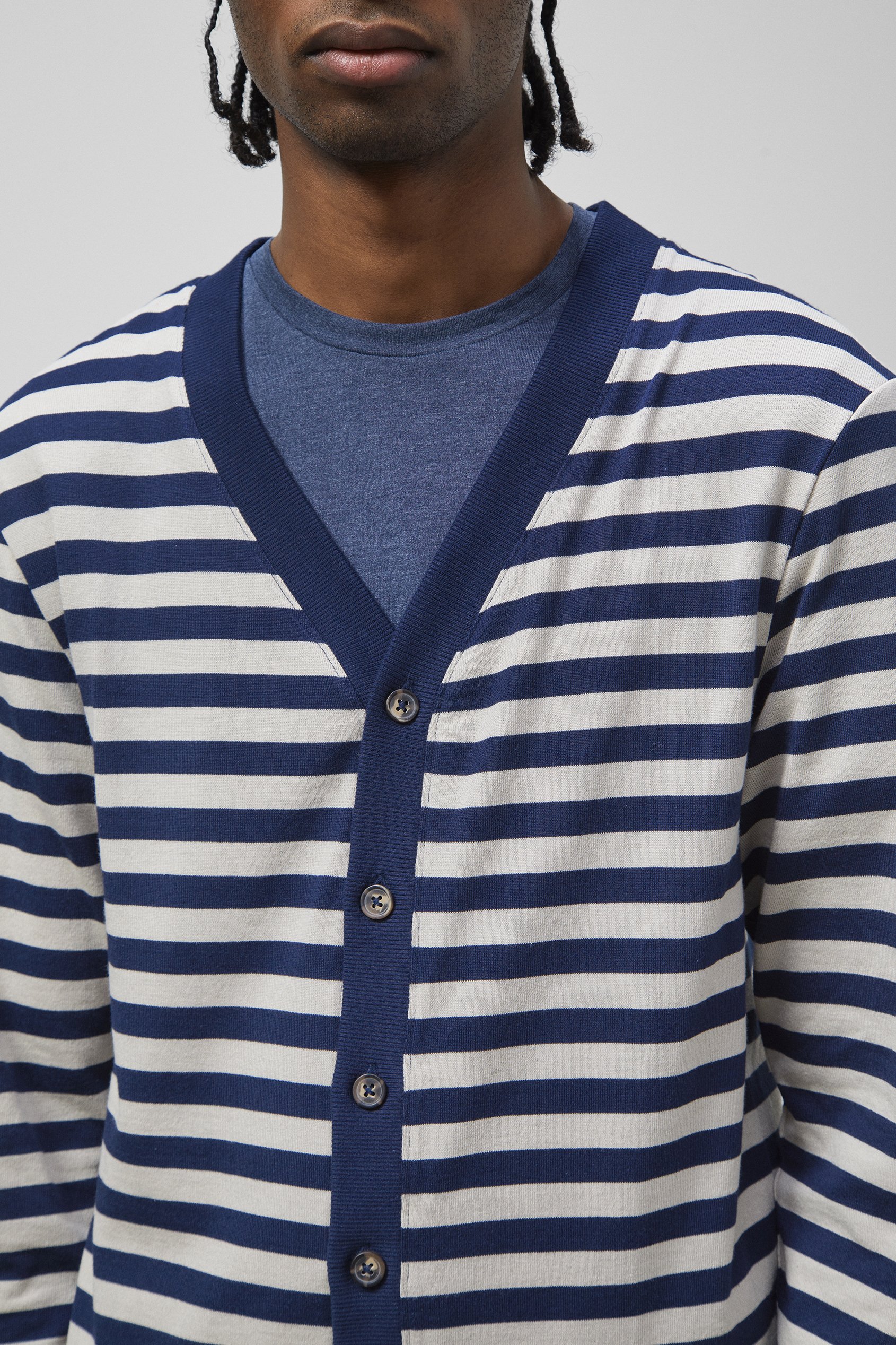 Striped V-neck Button Front Cardigan