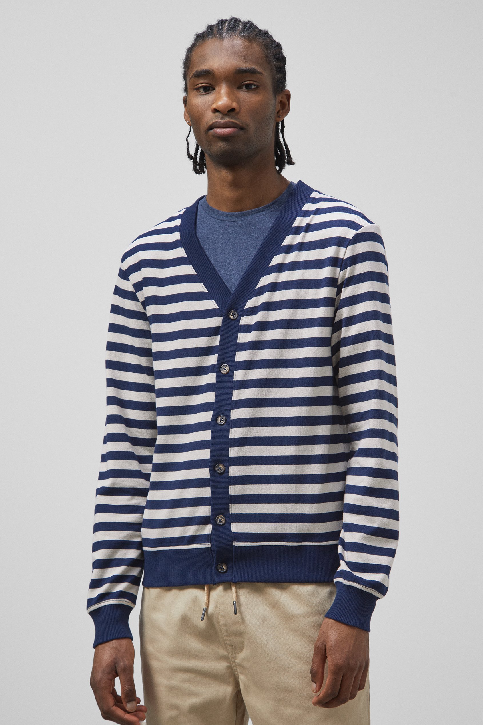 Striped V-neck Button Front Cardigan