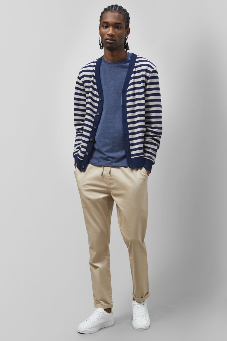 Striped V-neck Button Front Cardigan