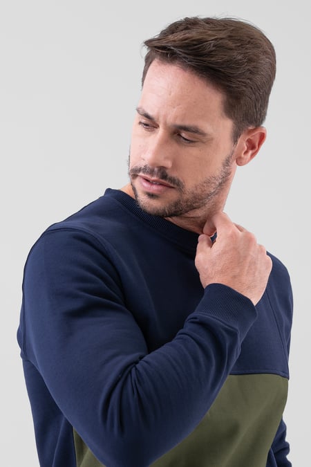 Navy Crew Neck Colour Block Sweatshirt