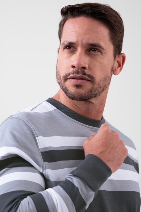 Mens Grey Classic Print Stripe Sweatshirt