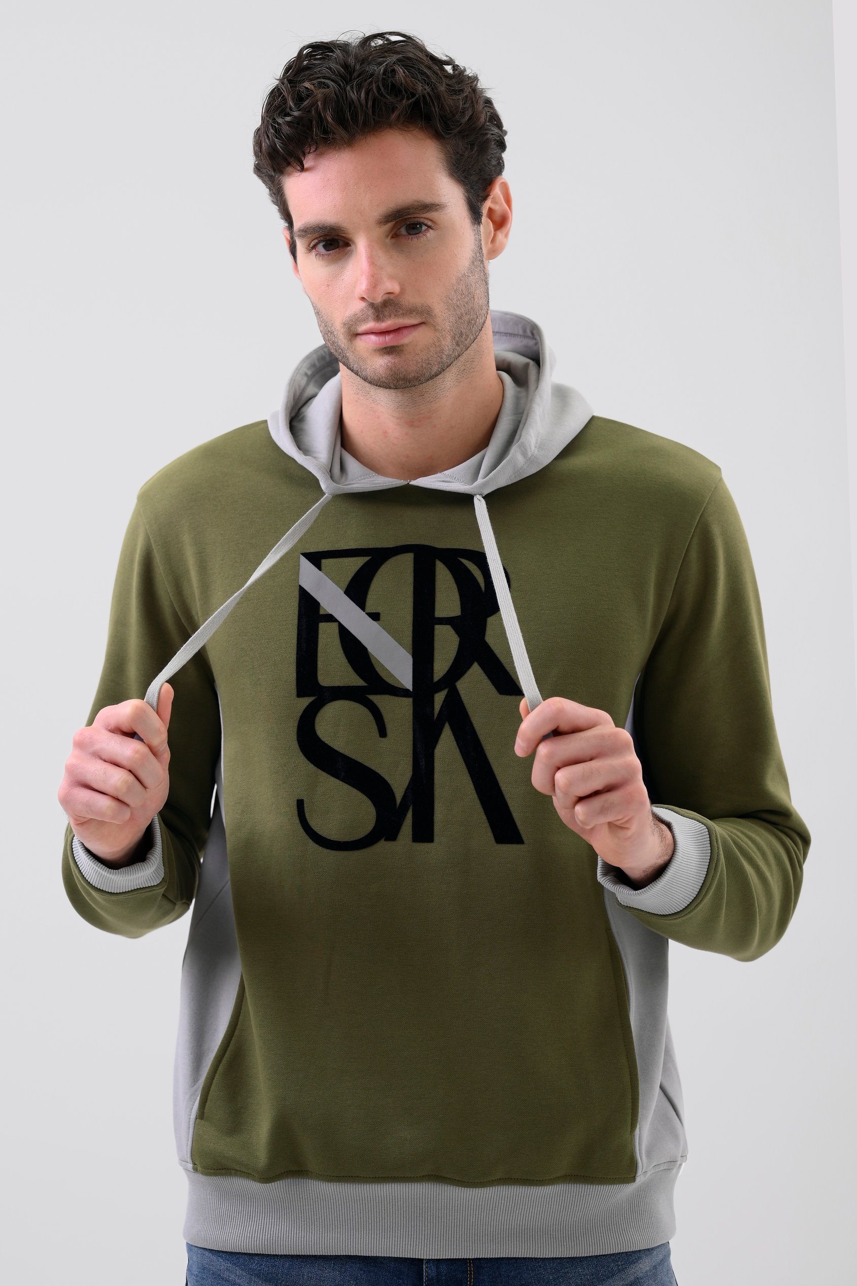 Mens Flock Print Overhead Hoodie