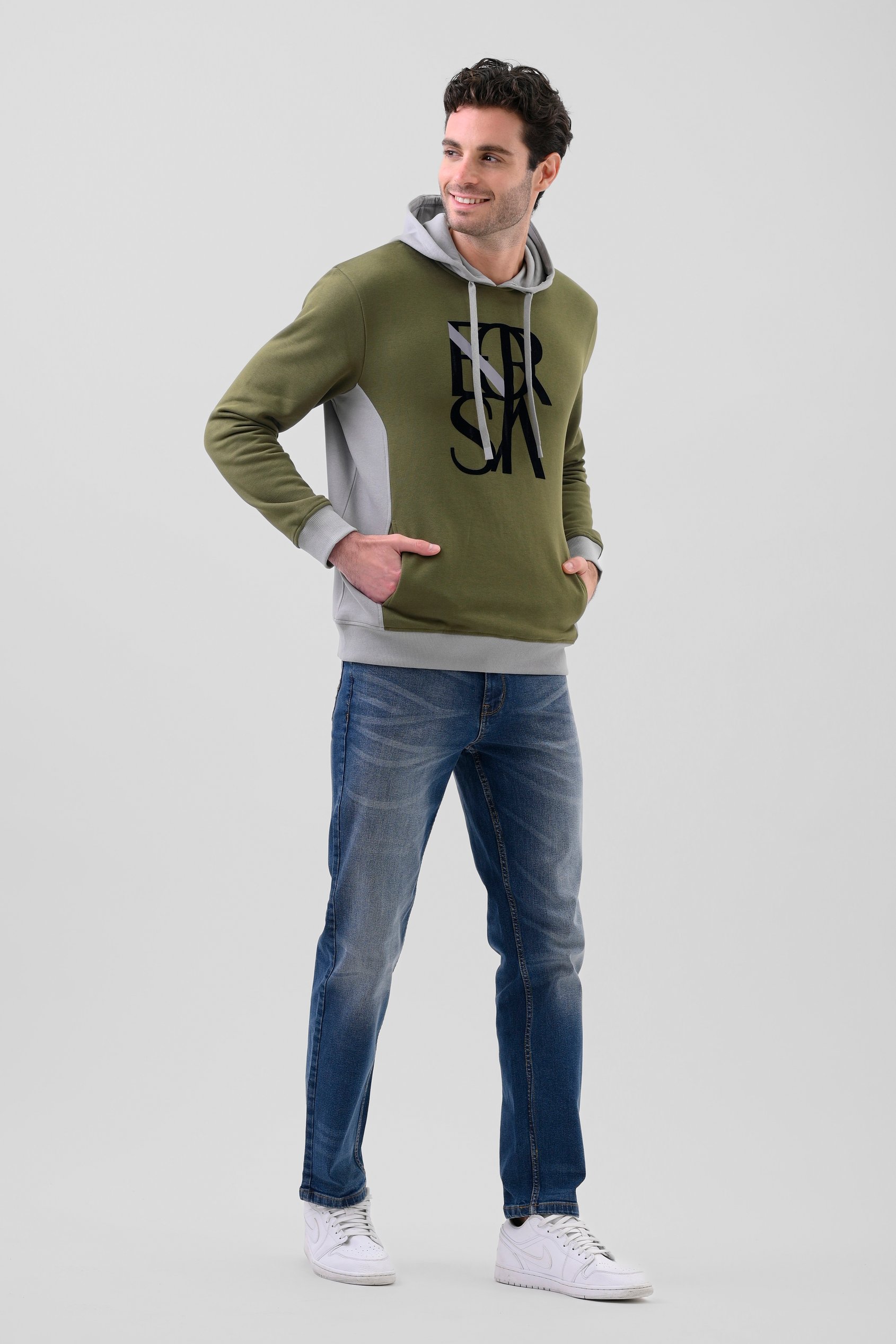 Mens Flock Print Overhead Hoodie