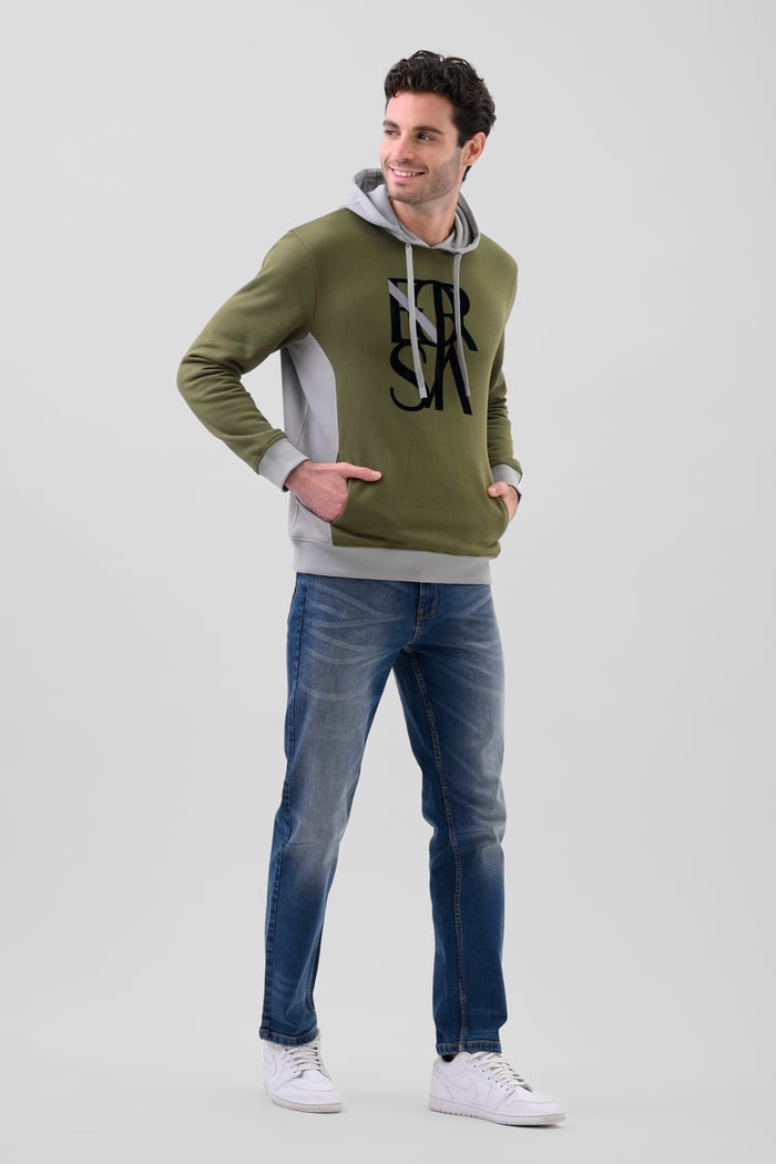 Mens Flock Print Overhead Hoodie