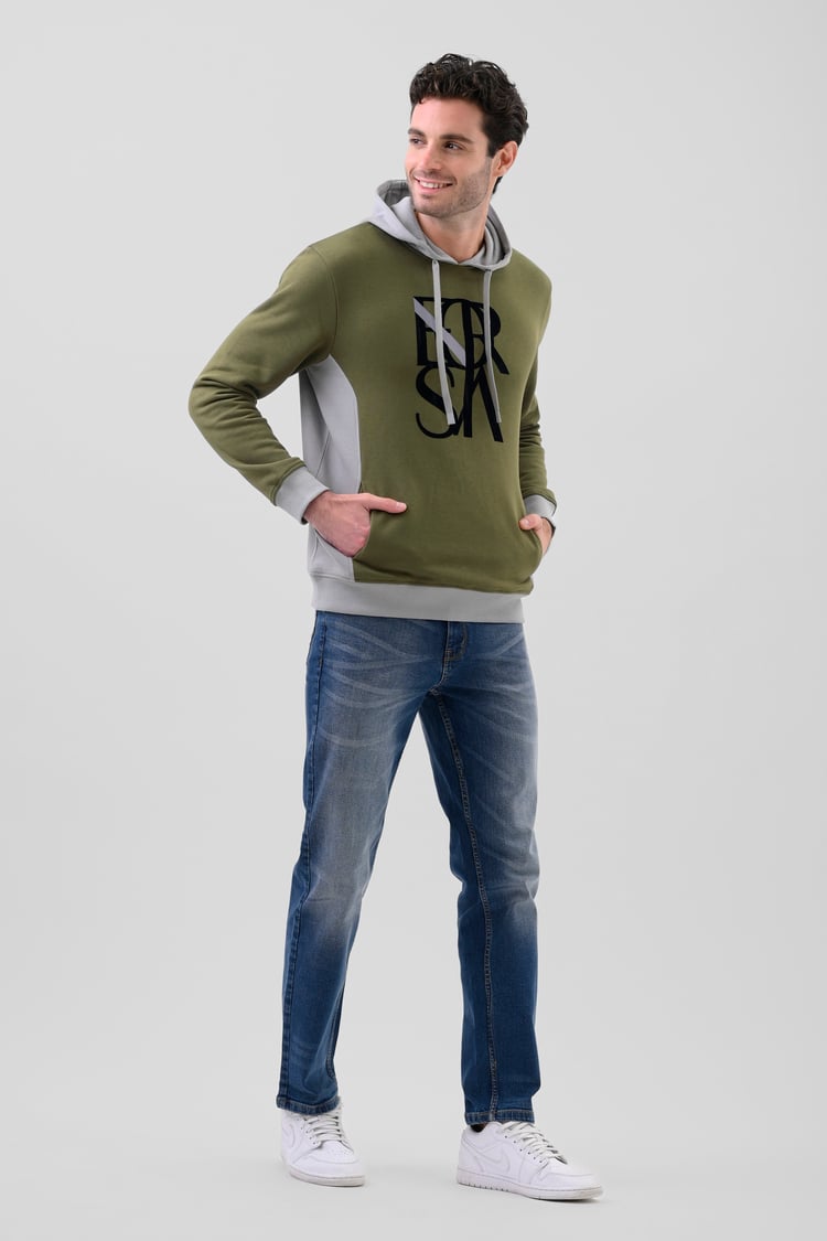 Mens Flock Print Overhead Hoodie