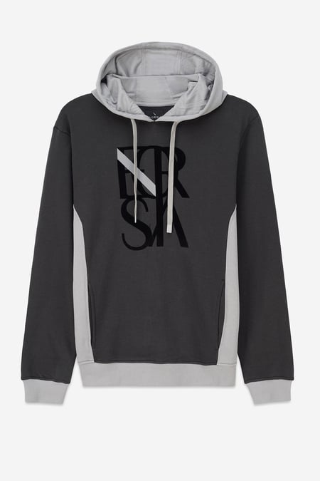 Mens Black Flock Print Overhead Hoodie