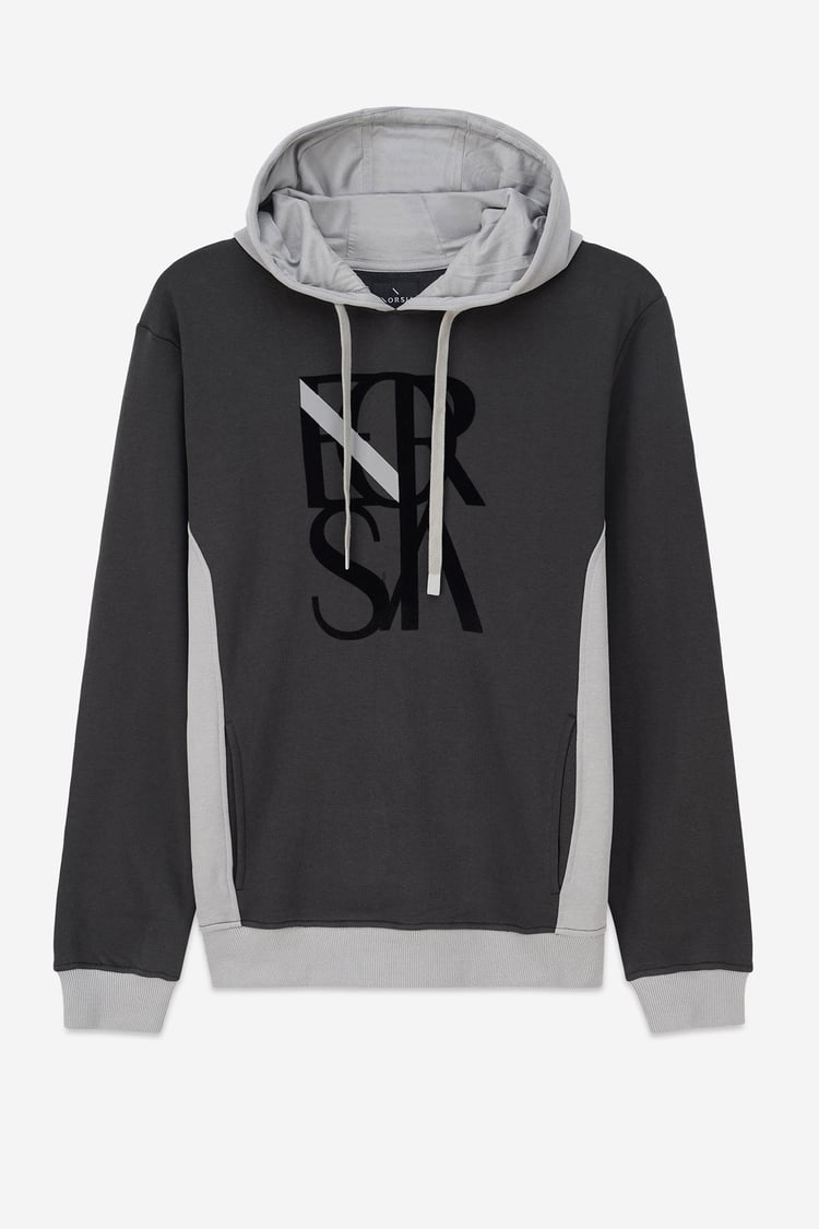 Mens Flock Print Overhead Hoodie
