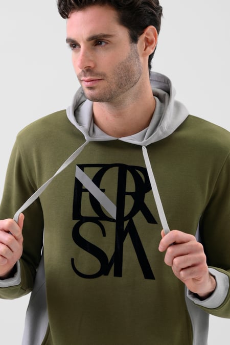 Mens Green Flock Print Overhead Hoodie