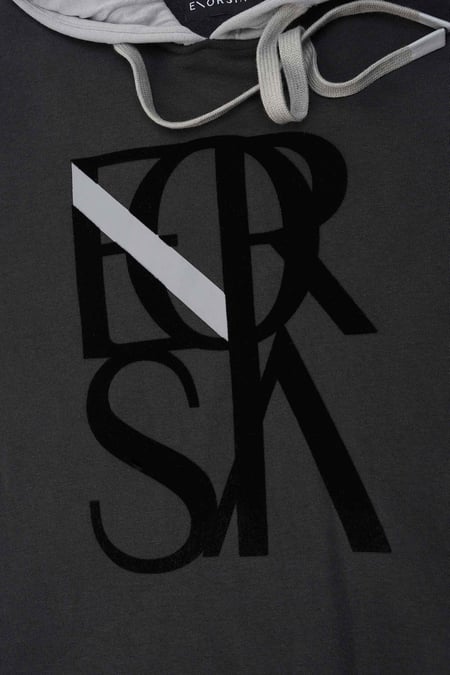 Mens Black Flock Print Overhead Hoodie