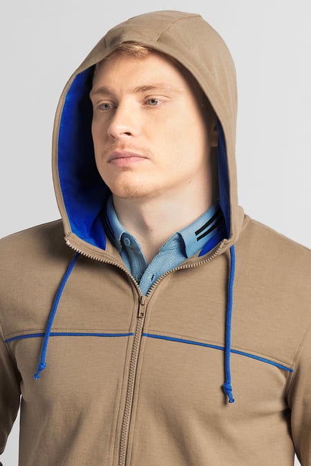 Khaki Heavy Jersey Zip Through Hoodie