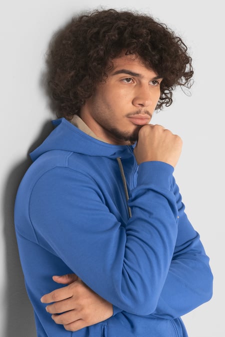 Blue Heavy Jersey Zip Through Hoodie