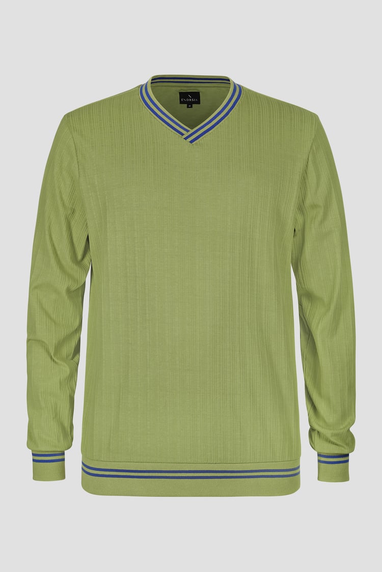 Contrast Ribbing V-Neck Sweatshirt