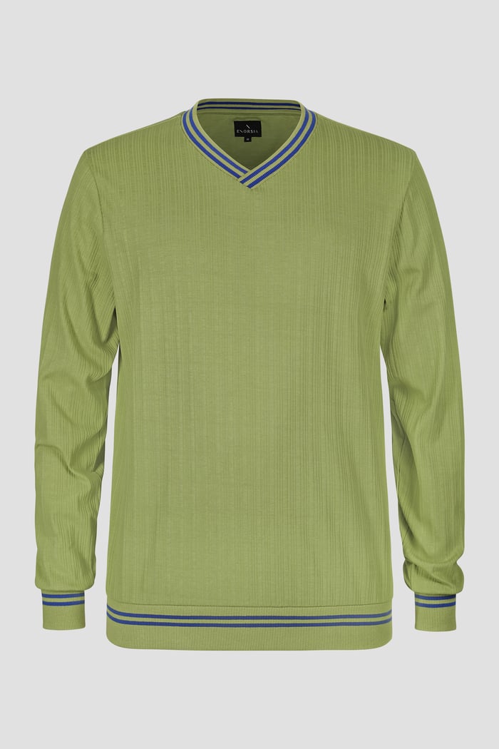 Contrast Ribbing V-Neck Sweatshirt