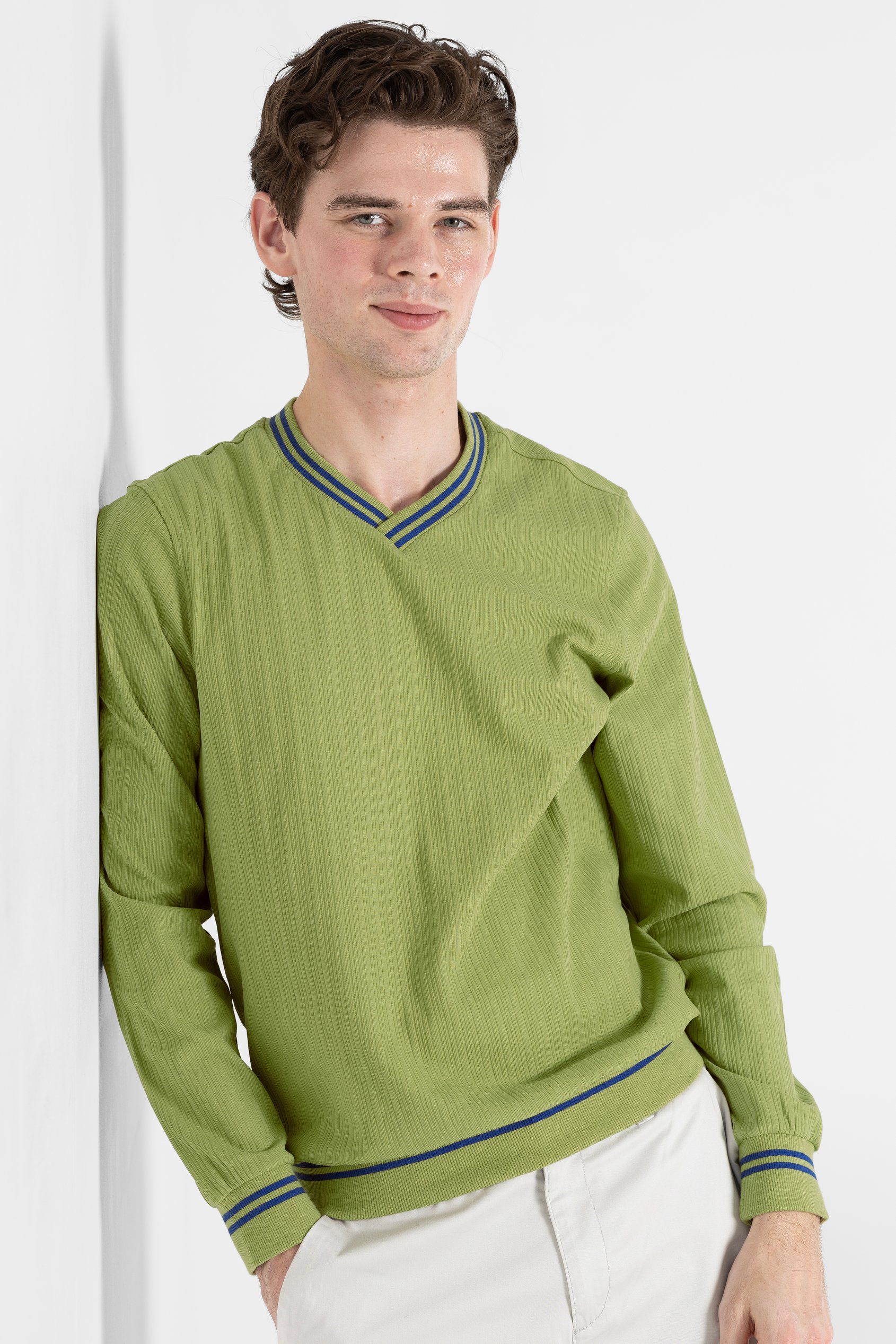 Contrast Ribbing V-Neck Sweatshirt
