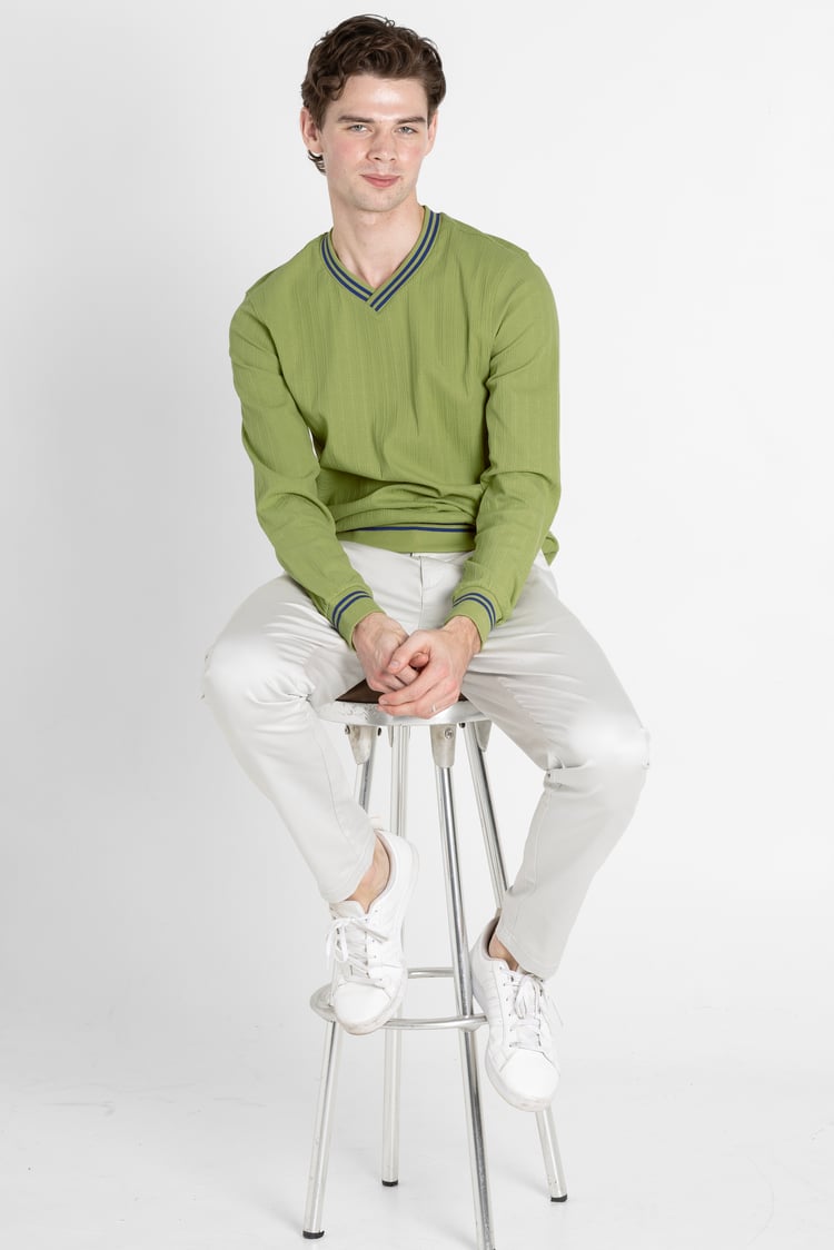 Contrast Ribbing V-Neck Sweatshirt