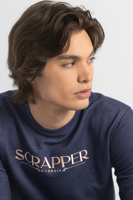 Navy Heavy Pique Terry Crew Neck Sweatshirt