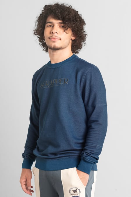 Blue Heavy Pique Terry Crew Neck Sweatshirt