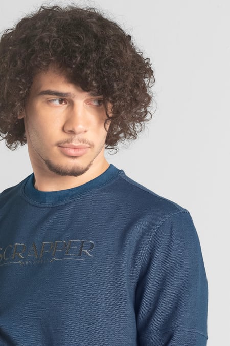 Blue Heavy Pique Terry Crew Neck Sweatshirt