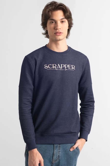 Blue Heavy Pique Terry Crew Neck Sweatshirt